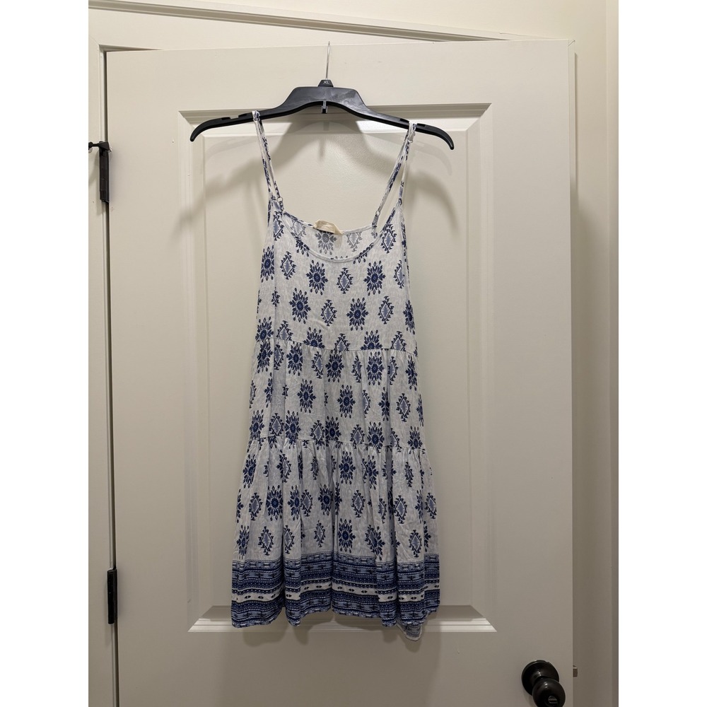 Ocean Drive Blue White Geometric Medallion Bikini Cover-Up Dress Large